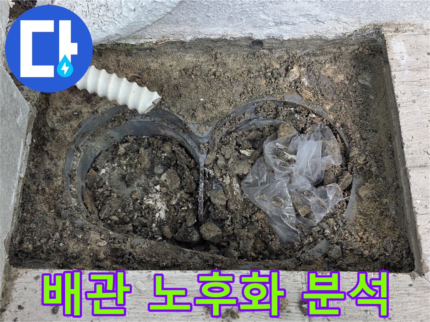 중계3동 청구3차 아파트에서 배수구 주변 흙 속 배관 노후화로 인한 누수를 분석하고 있습니다 - 정확한 분석으로 재발 방지!