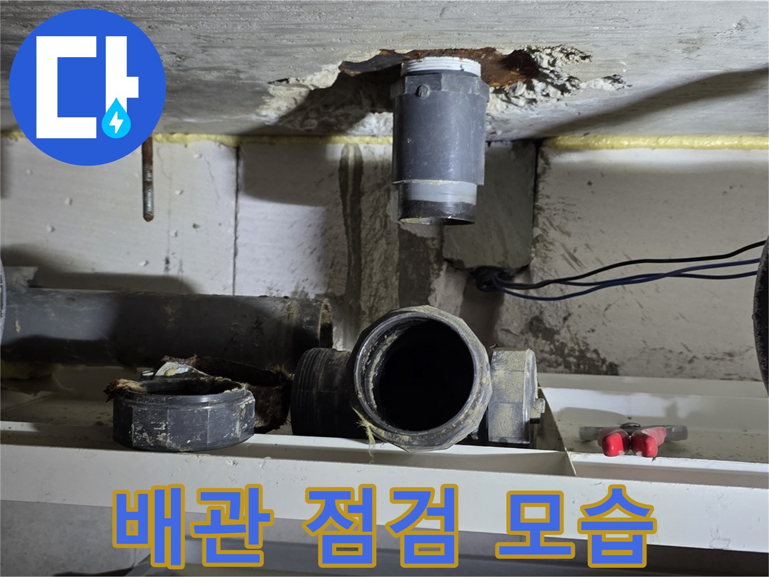오수관 부속 해체 후 배관 상태 점검 - 손상 여부 확인
