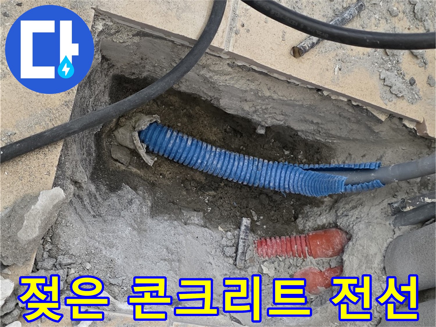 양주 삼숭동 자이아파트 누수 - 굴착 후 젖은 콘크리트와 꼬불거리는 파란 전선관이 또 발견됐네요