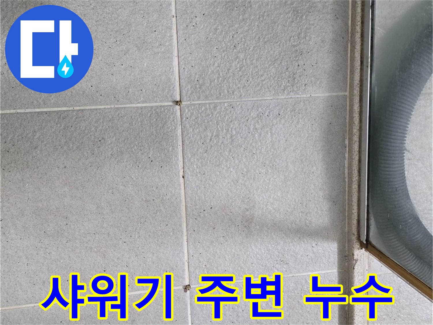 분당구 운중동 욕실 샤워기 주변 타일 틈새 - 샤워기 사용 시 물이 튀어 틈새로 스며들 가능성이 높은 부분입니다.
