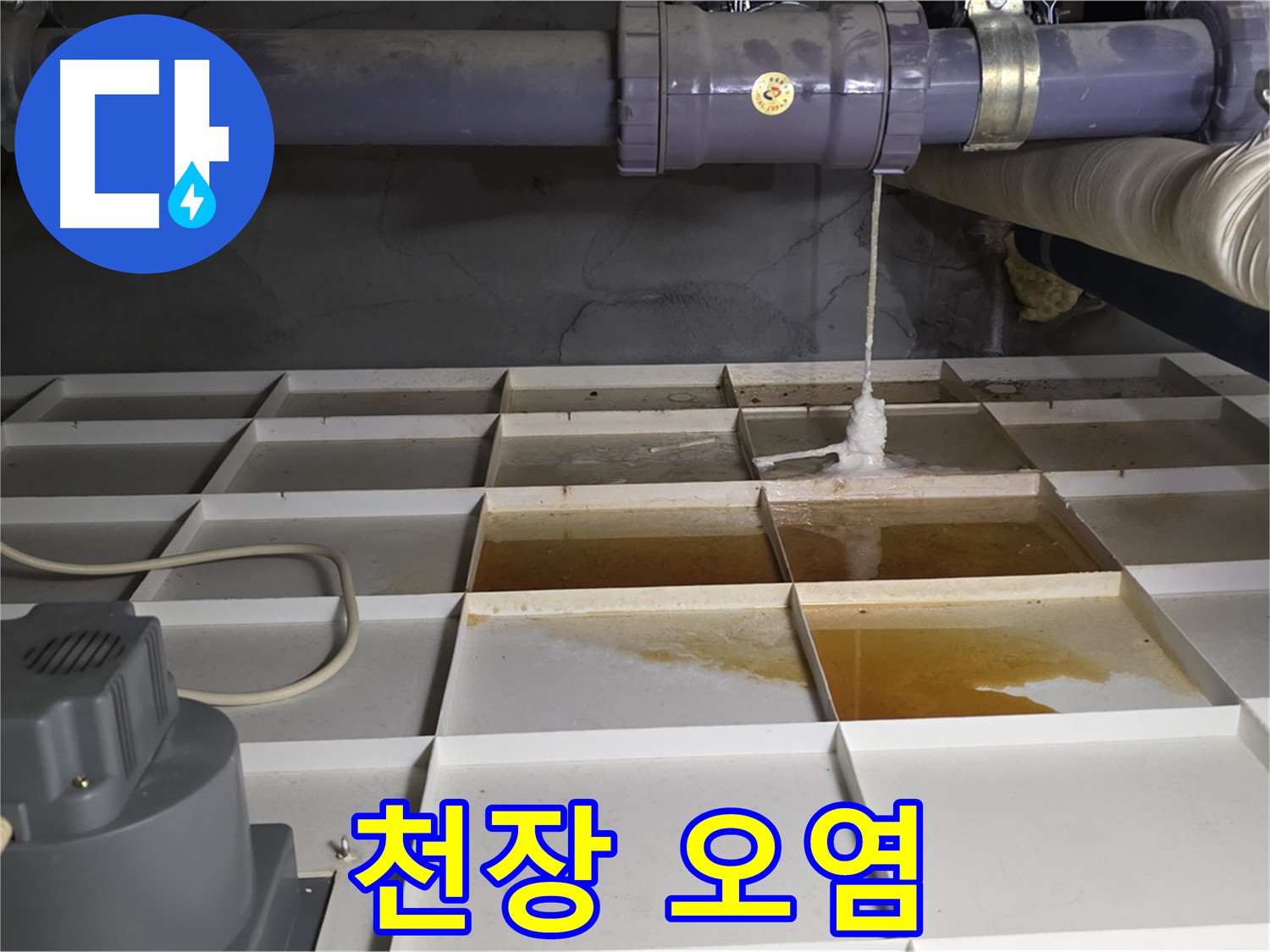 운중동 산운마을 6단지 배관 누수로 인한 천장 오염 현장 - 얼룩이 심각합니다.
