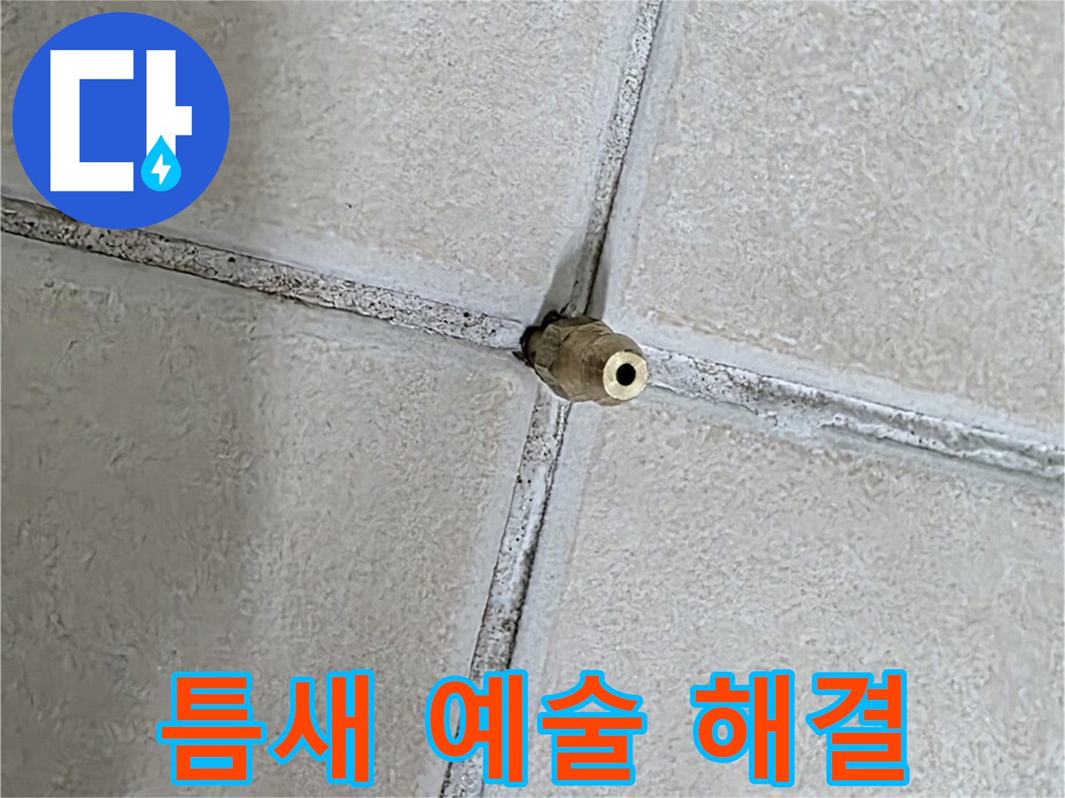 베이지색 타일 사이의 배수구 연결 소켓 근접 사진
