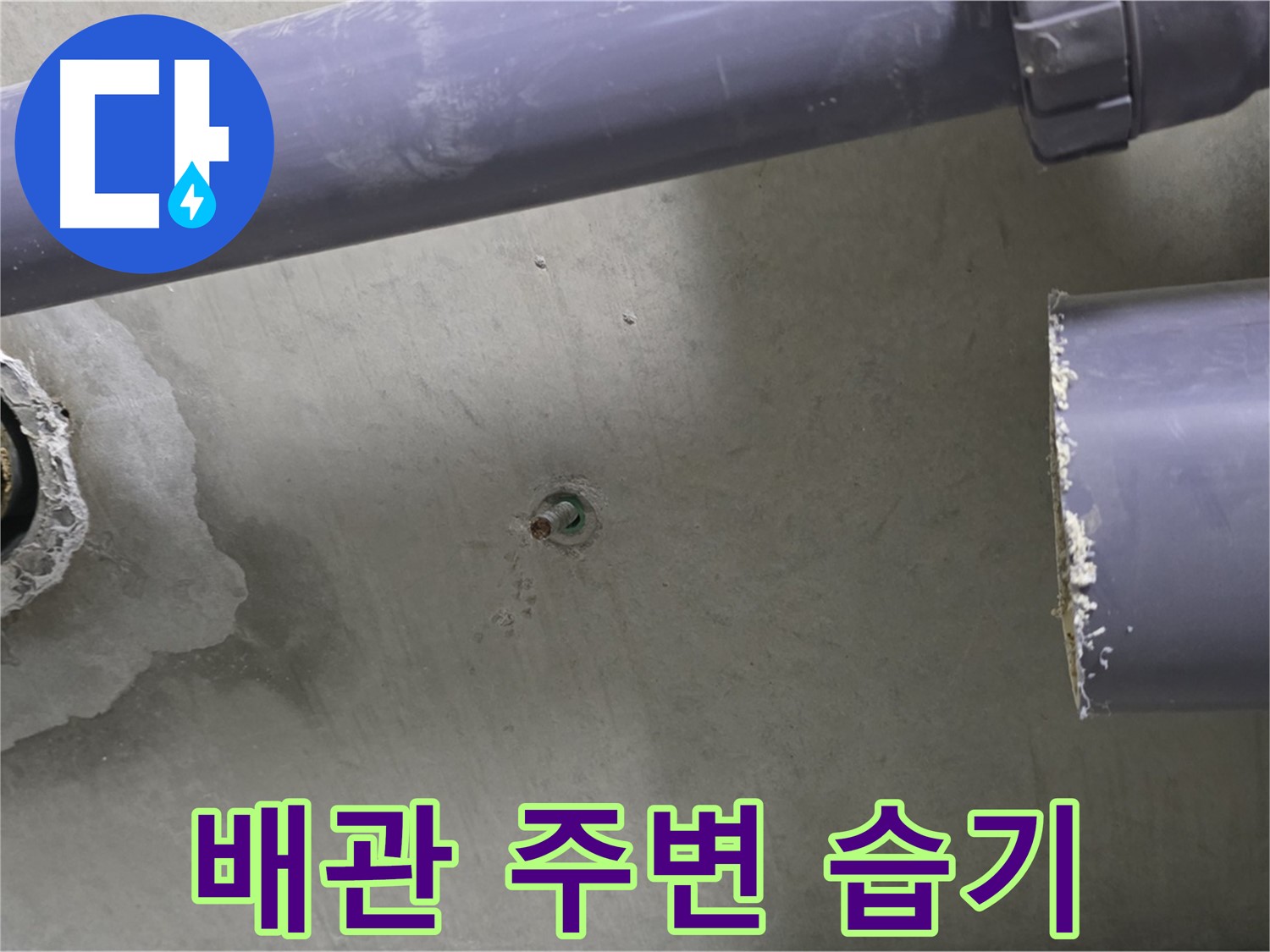분당 운중동 산운마을 6단지 아파트 누수 현장에서 배관 주변의 습기를 확인하는 모습 - 작은 습기도 누수의 신호일 수 있습니다.