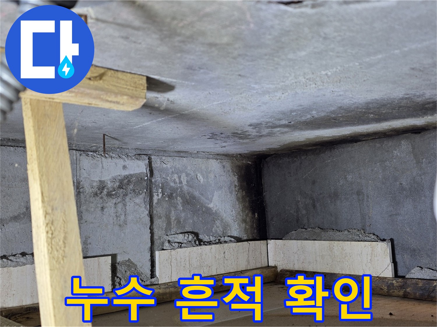 천장 속 누수 흔적 - 젖은 단열재 발견