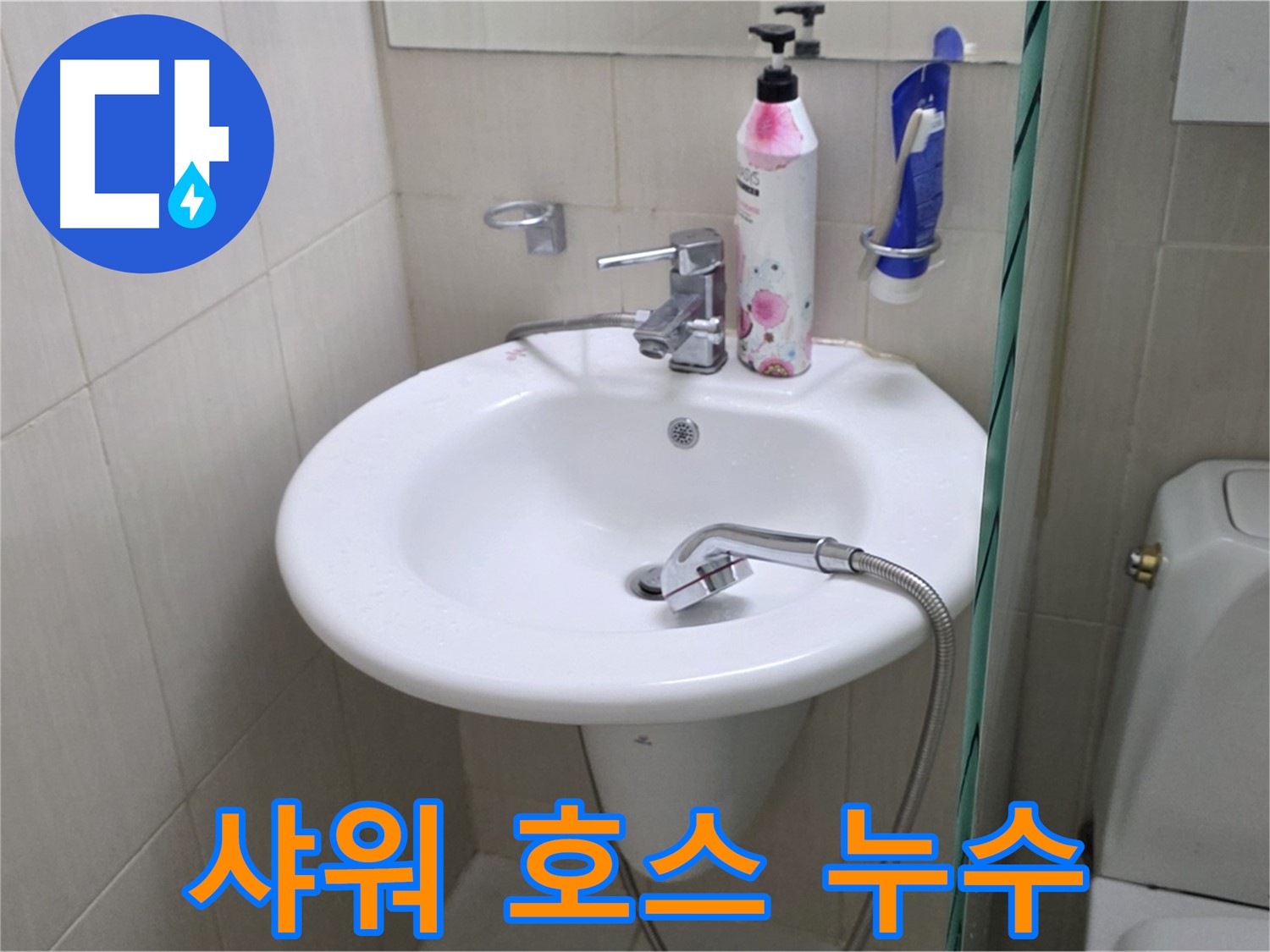 세면대 샤워 호스에서 발생한 누수 - 호스 교체 및 연결 부위 점검으로 해결했습니다.
