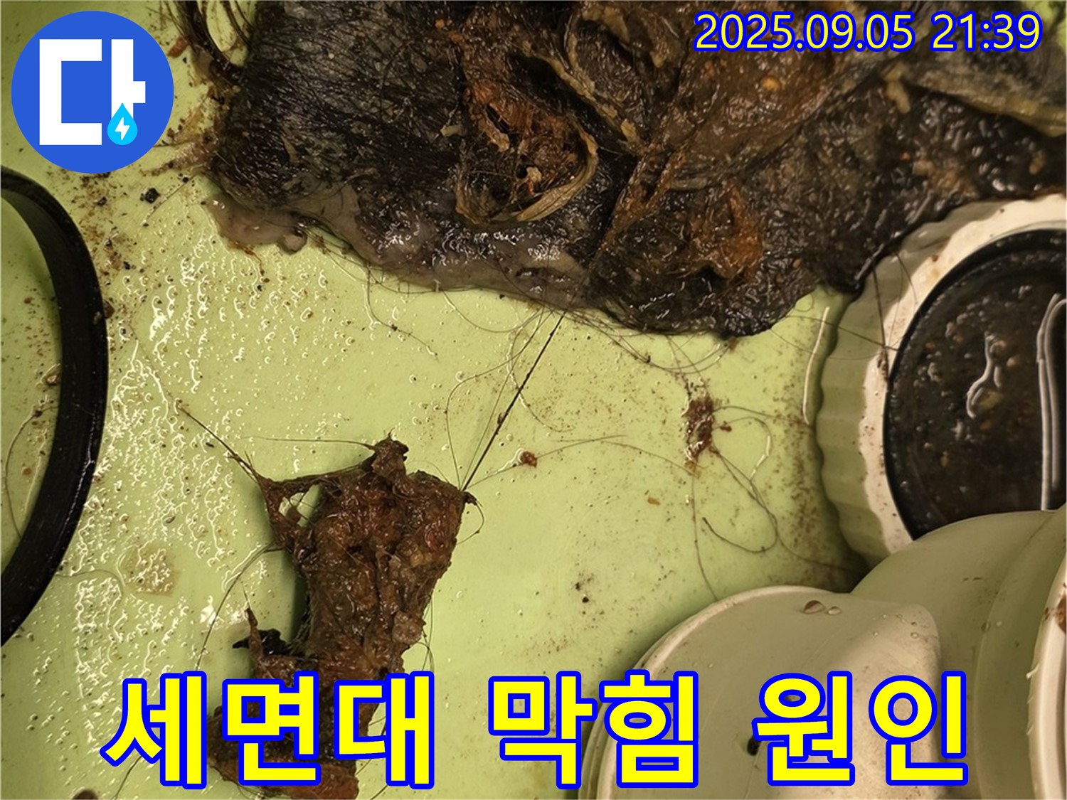 세면대 배수구 막힘 - 머리카락과 이물질 - 꼼꼼한 제거