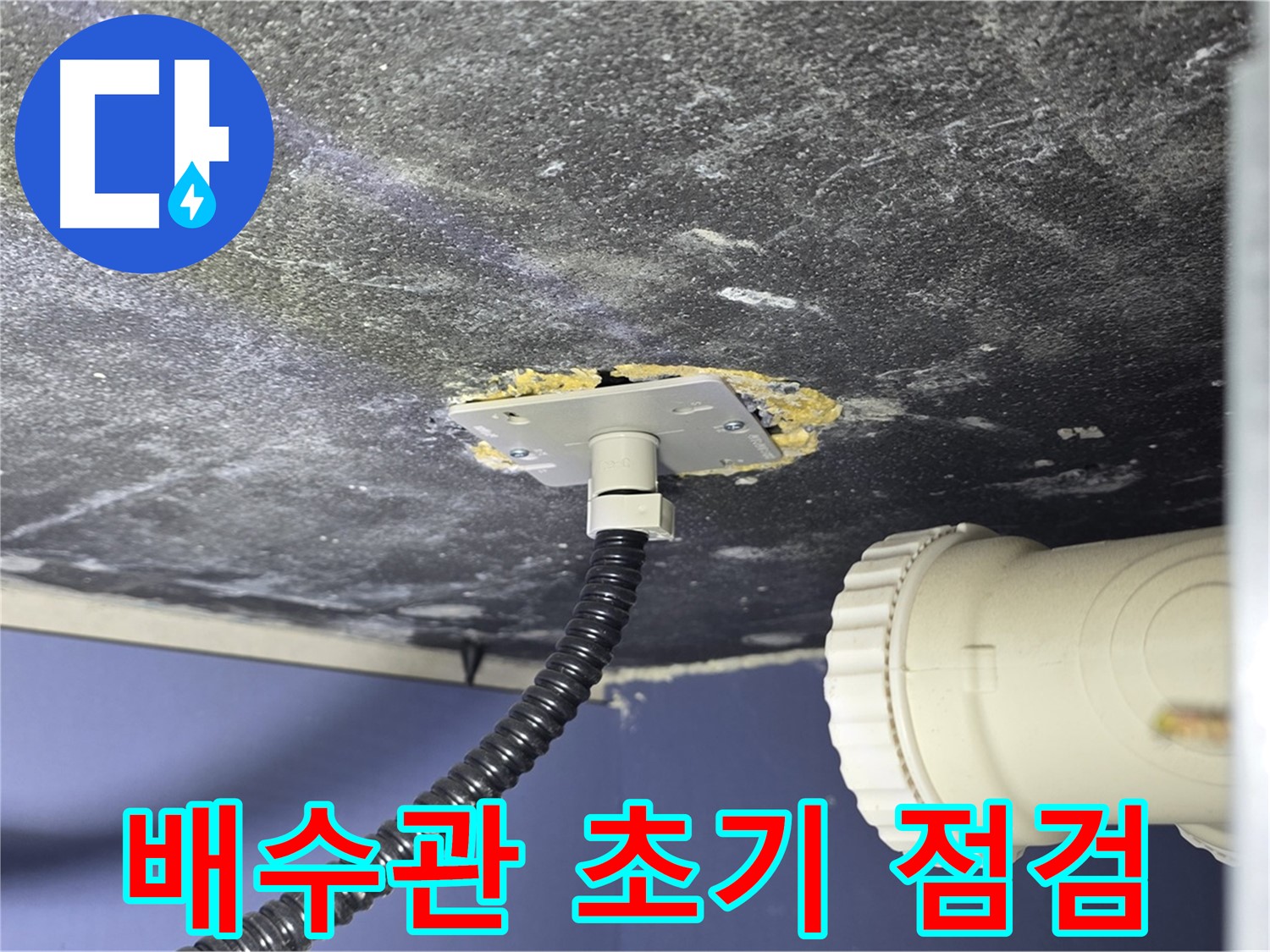 운정어반프라임 세탁실 누수 - 배수관 연결부 상태를 초기 점검하는 모습