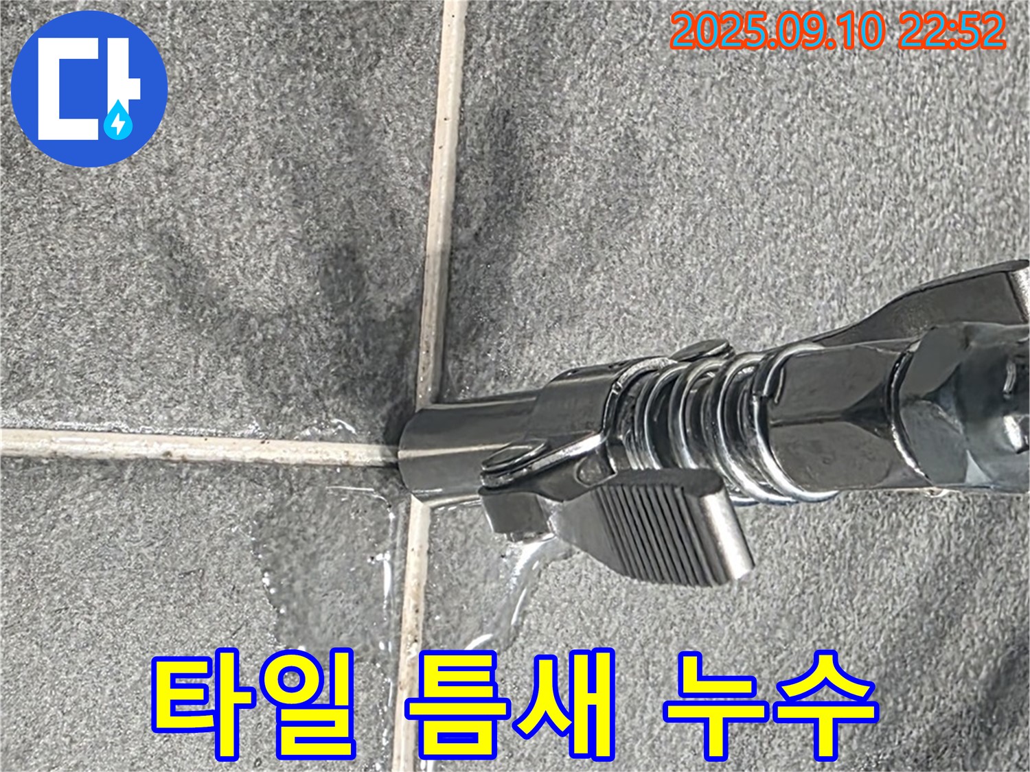 파주시 동패동 아파트 - 타일 틈새에서 누수가 발생한 모습입니다 - 꼼꼼한 점검으로 누수 원인을 파악하고 있습니다.