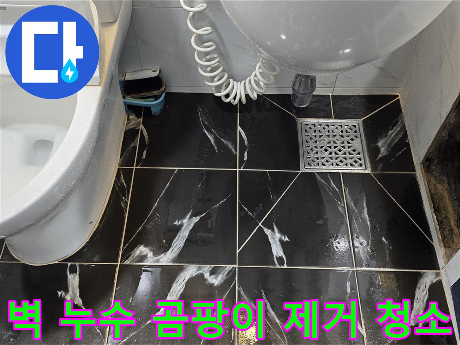 현대5차 211동 욕실 누수 - 옆 벽 타일 곰팡이 제거 및 청소 완료