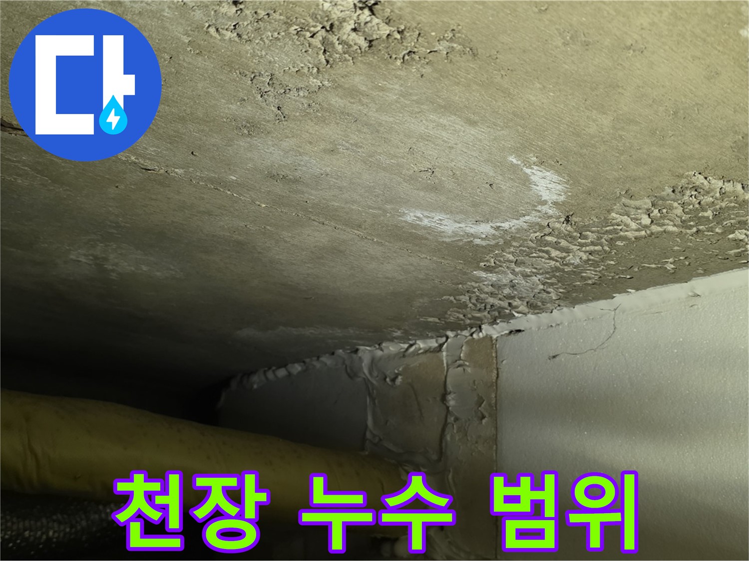 천장 누수 범위 - 피해 정도 파악 - 신속한 조치 필요