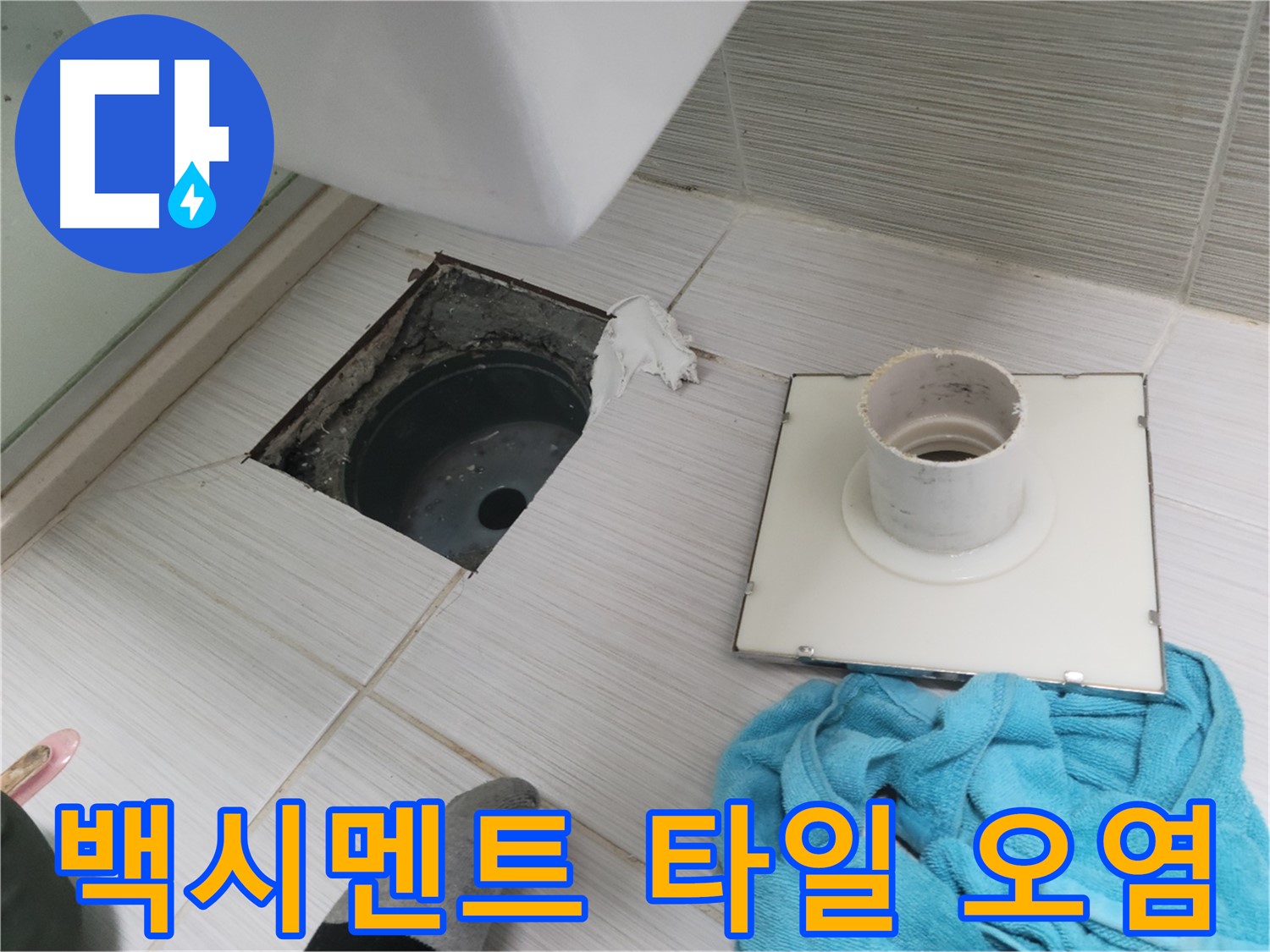 동두천 화장실 배수구 주변 백시멘트 손상 및 타일 틈새 오염 확인 - 누수