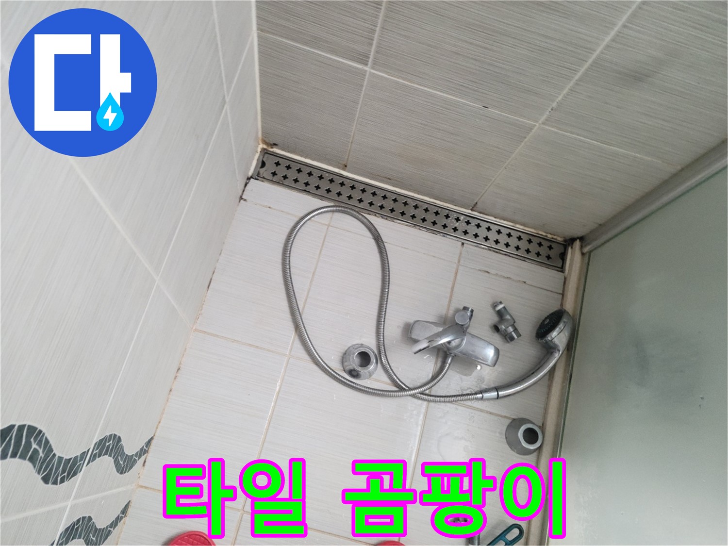 샤워기 수전 주변 벽 타일 곰팡이 심각 - 제거 시급