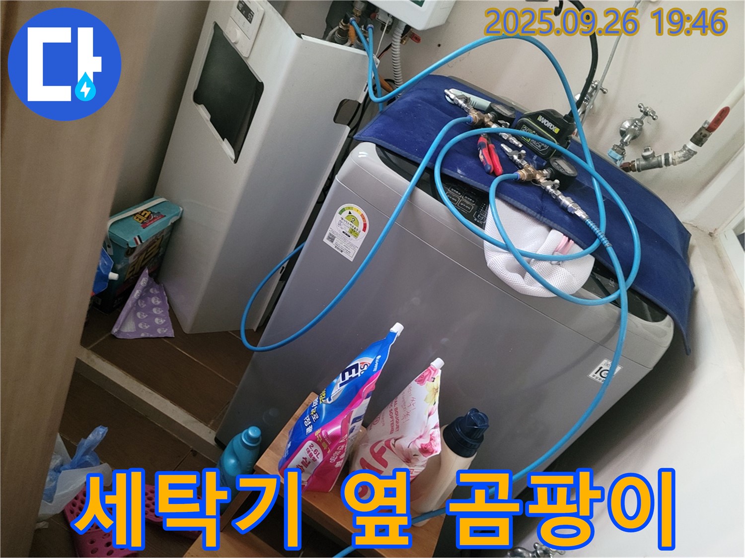 세탁기 옆 벽 곰팡이 - 누수 때문에 생긴 곰팡이 - 동두천 누수