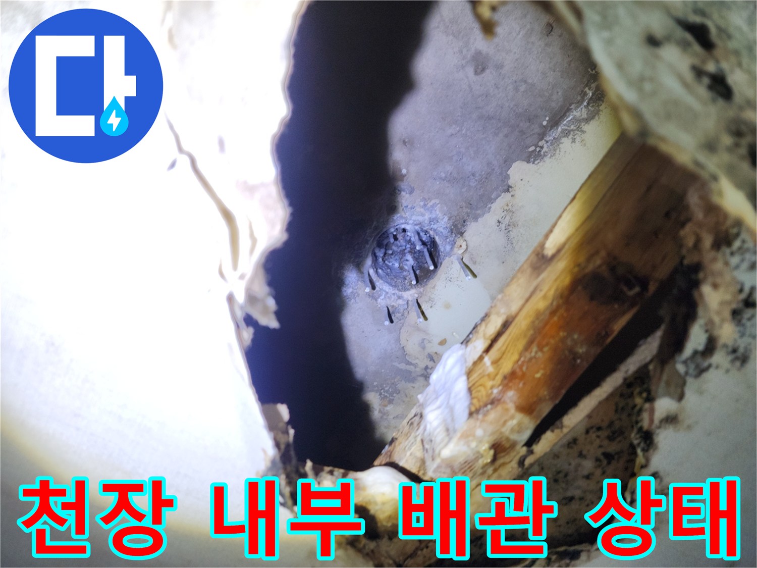 양주시 주방 천장 절개 후 확인한 배관 주변의 습기 상태