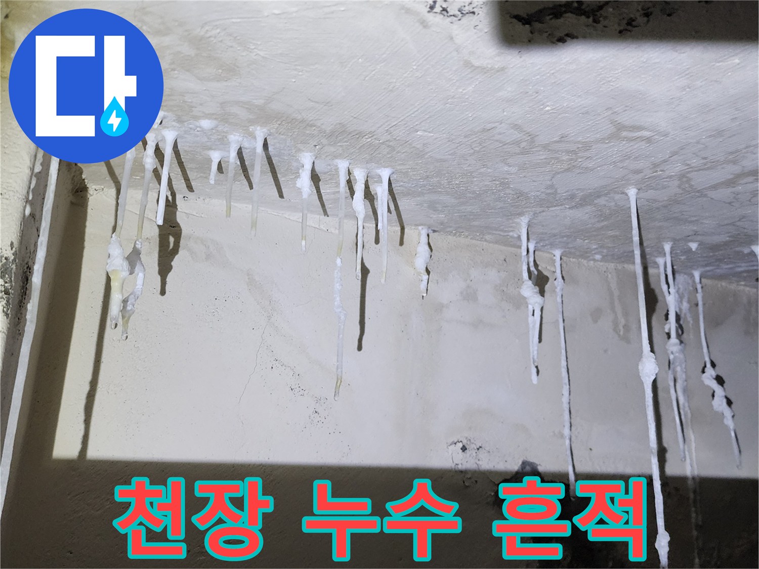 누수로 인해 발생한 천장 석회 침출 현상