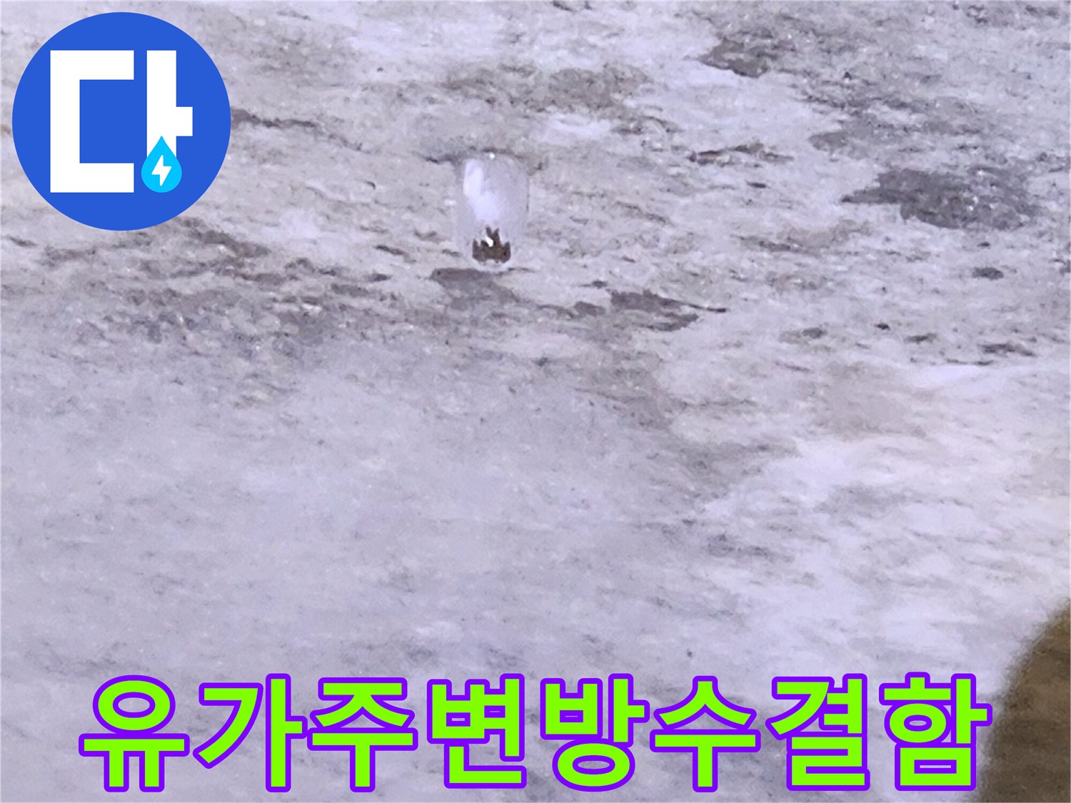 물기에 젖어 어둡게 변한 배수구 주변 타일과 유가 부위