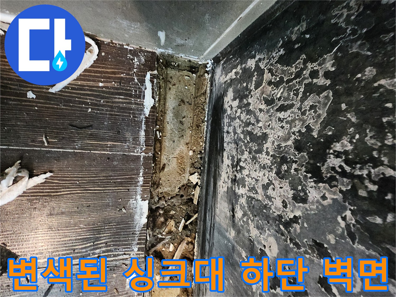 누수로 오염된 벽면-물때와 습기가 가득한 벽체 하단