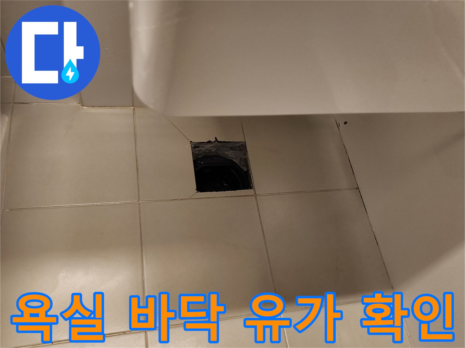 화장실 배수구 주변 타일 틈새와 세면대 하단