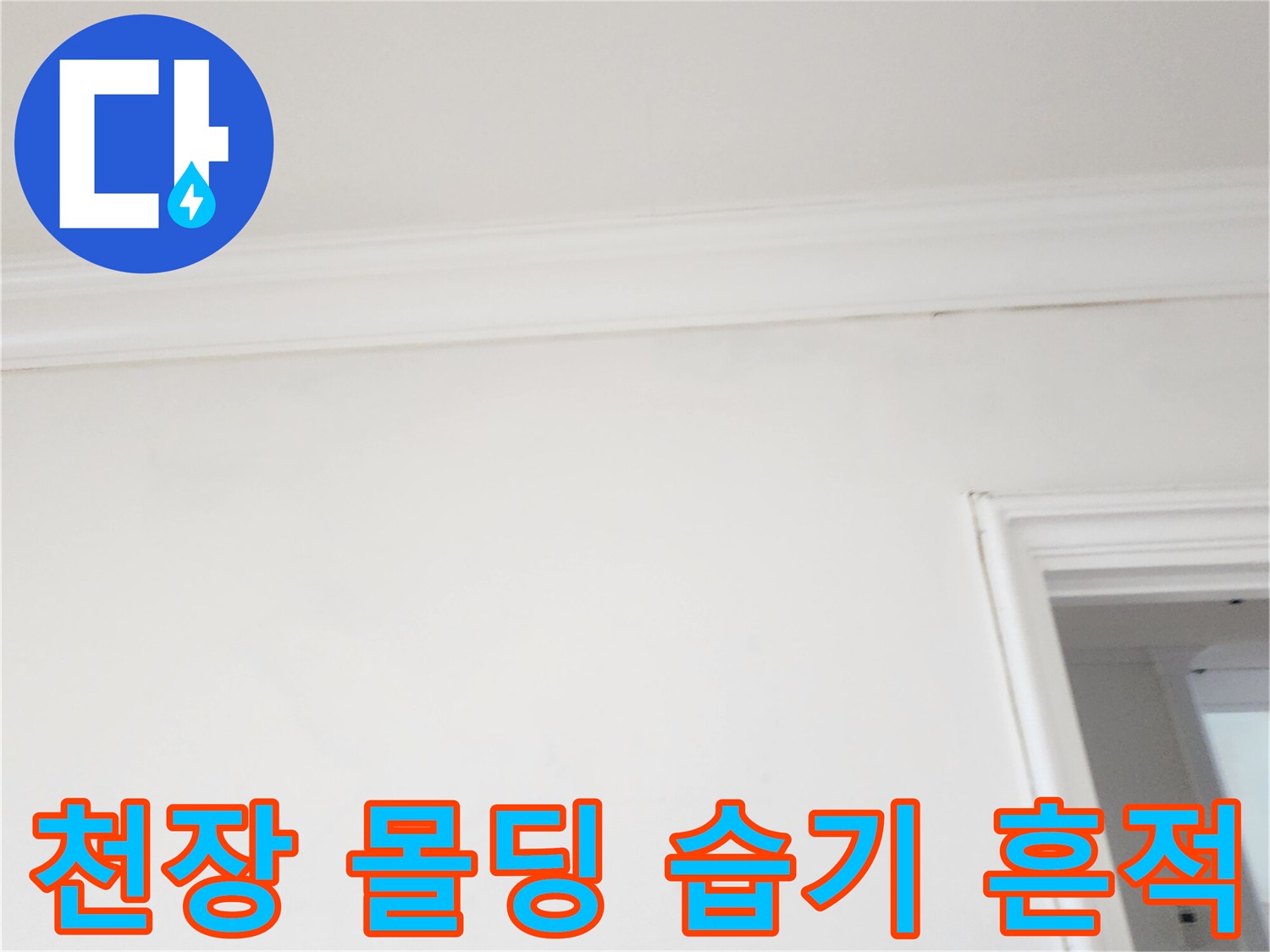 거실 천장 몰딩 주변의 미세한 수분 침투 자국