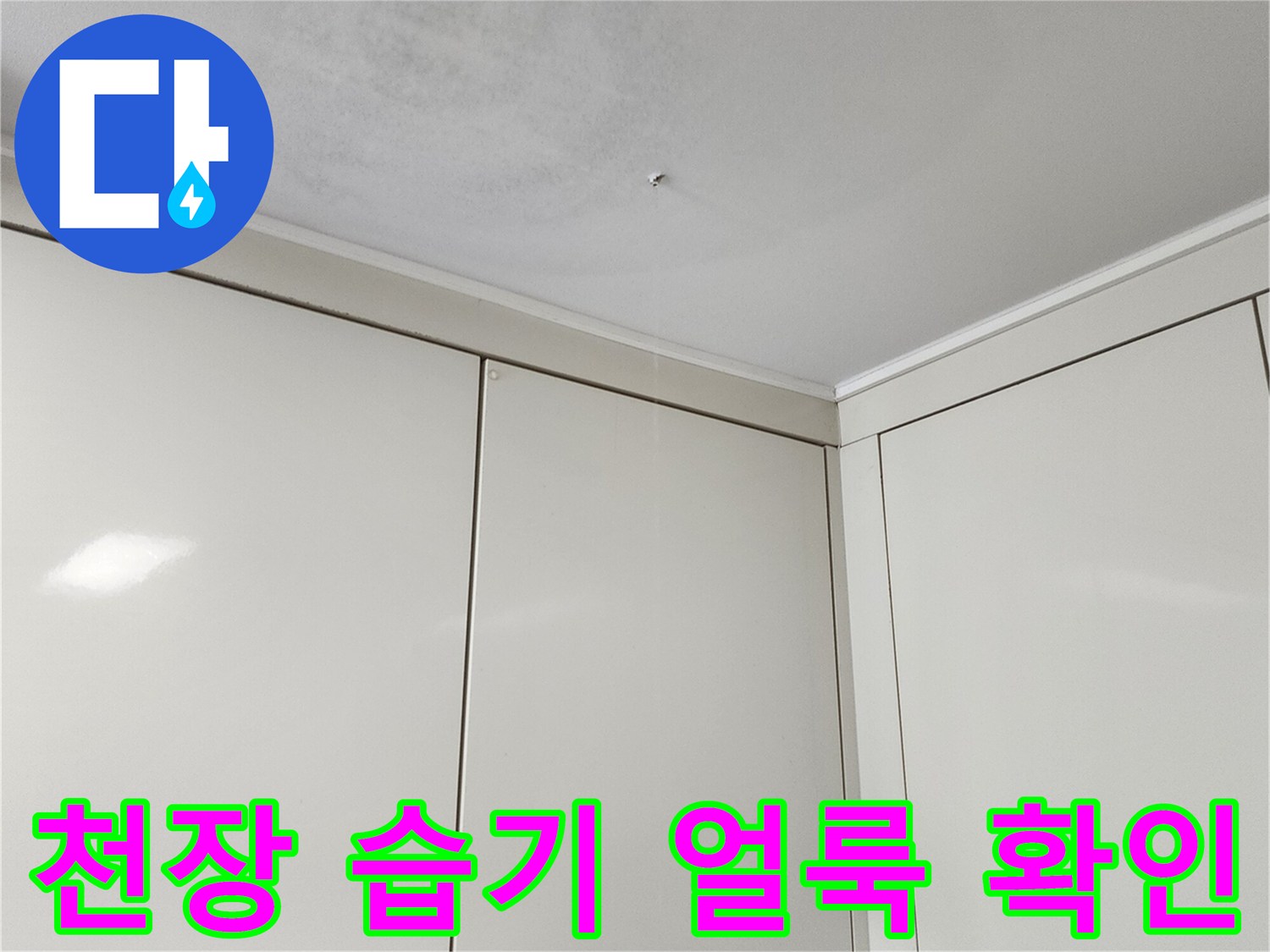 넓게 퍼진 천장 수분 침투 흔적