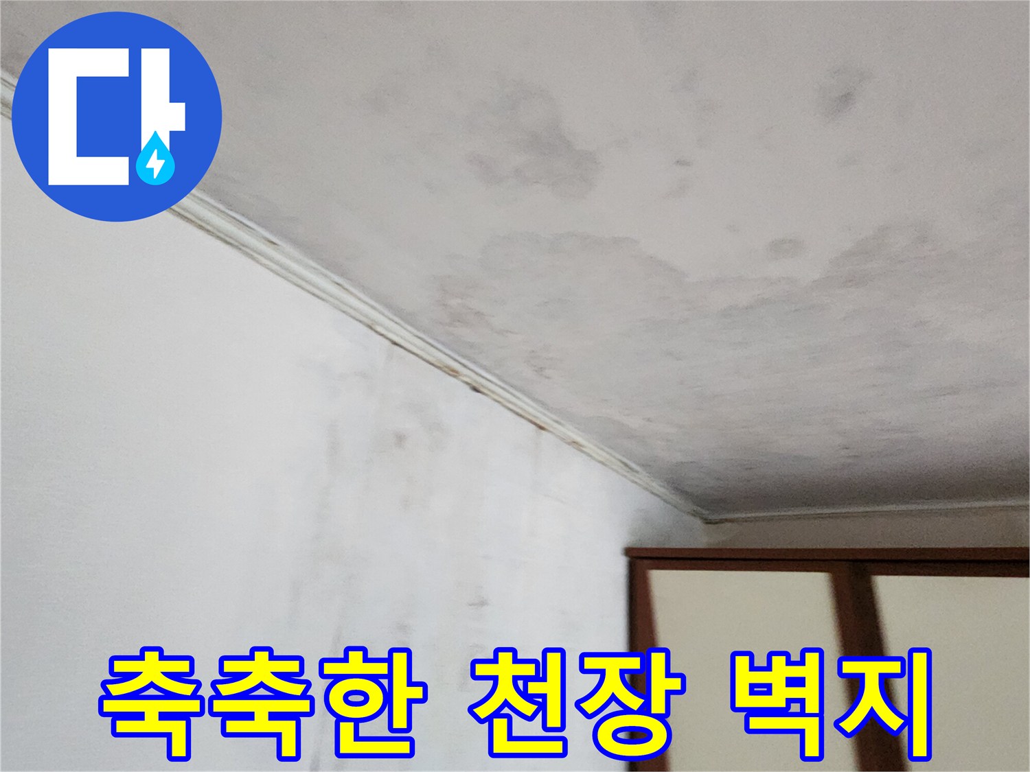 습기로 인해 젖어있는 천장 벽지 부분