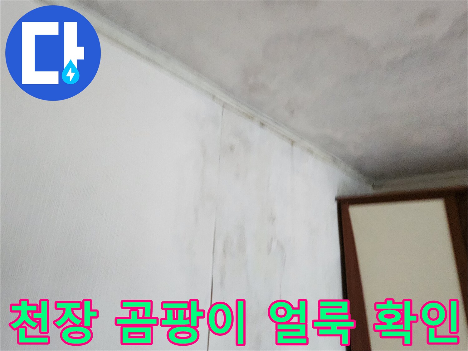 포천 가산면 현장-물샘 흔적이 남은 천장과 벽지 상태
