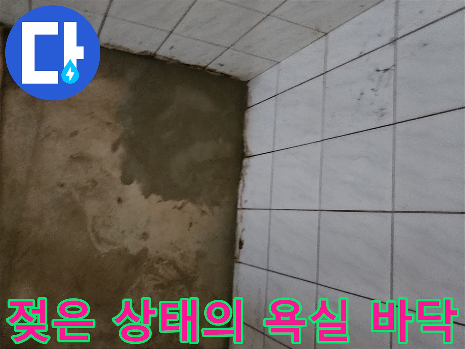 물기가 스며든-화장실 타일과 하단 부위