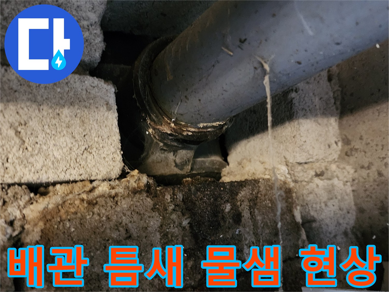 물이 새고 있는-하부 배수관 연결 부위