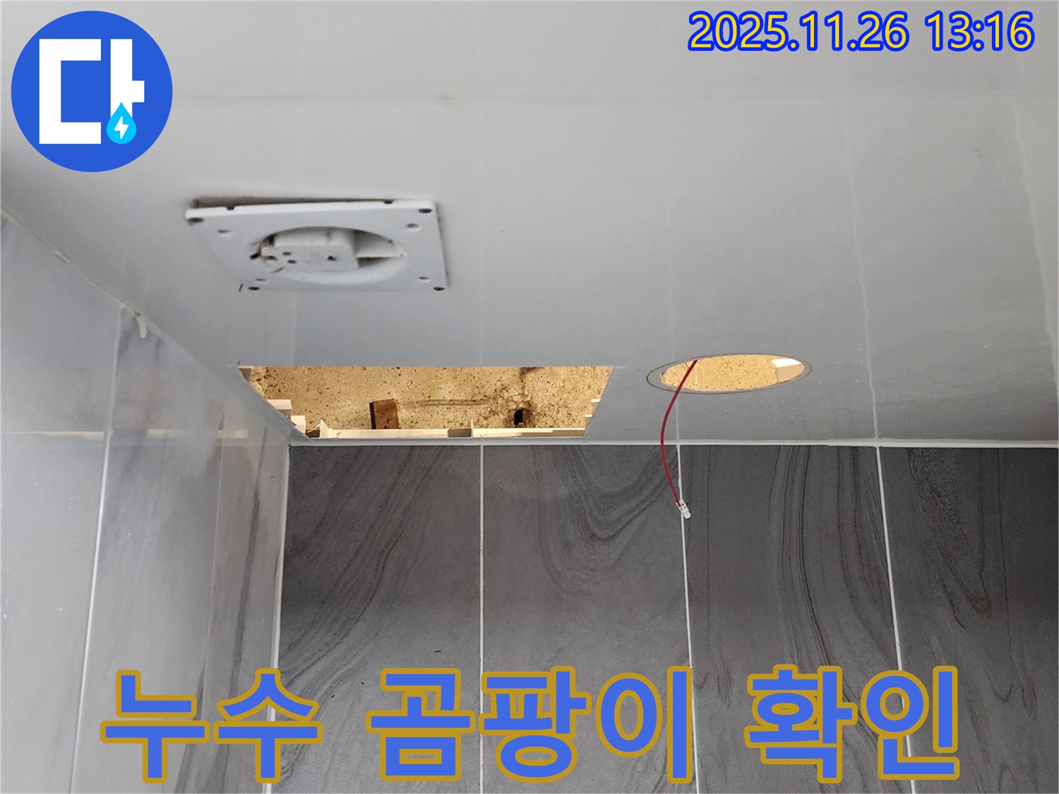 포천시 신북면 고일리 욕실 천장 - 누수 흔적과 곰팡이 발생 여부를 확인하고 있습니다.