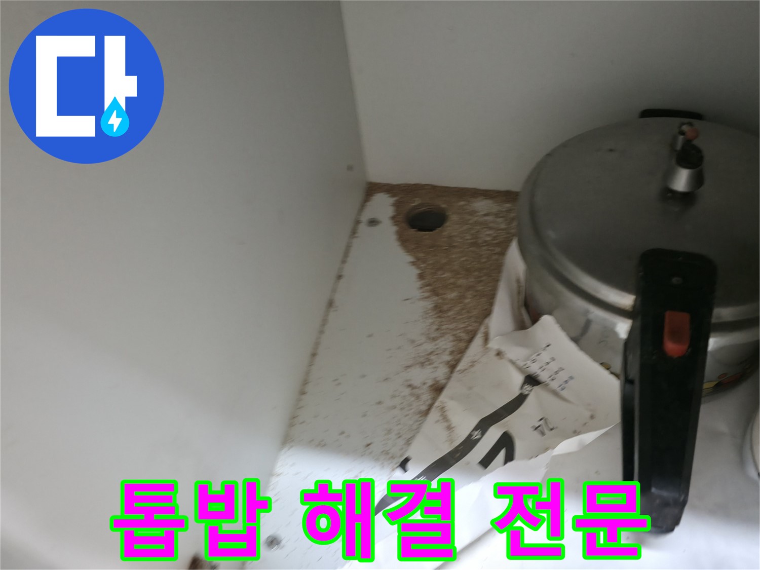 싱크대 하부 - 톱밥 - 나무 부식 - 누수 경고음