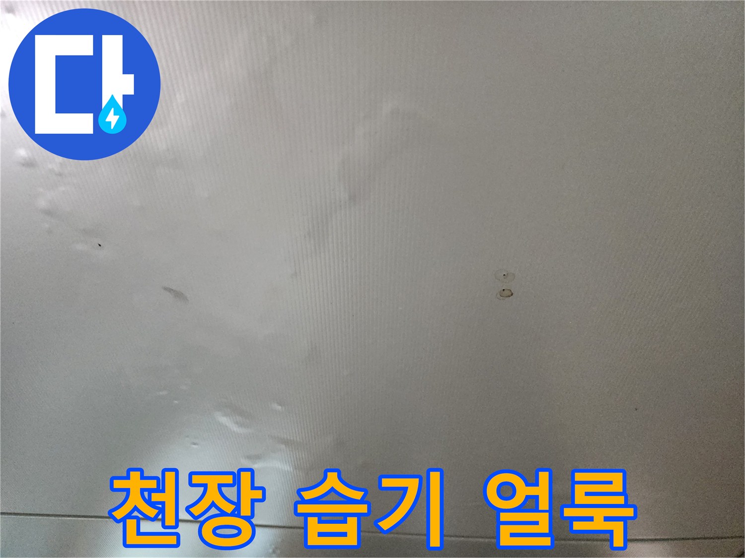 물샘으로 인해 변색된 천장 벽지 부위