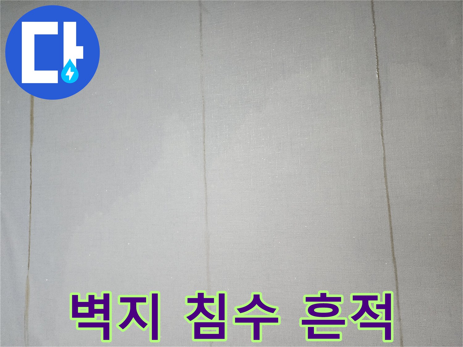 물기에 젖어 어둡게 변한 벽지 부위