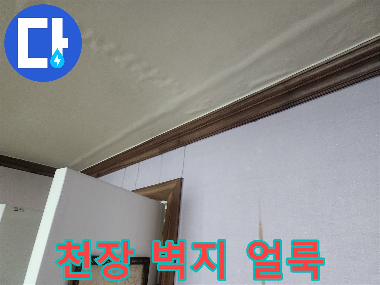 포천 일동면 주거 공간 천장 및 벽지의 젖은 흔적과 얼룩 상태