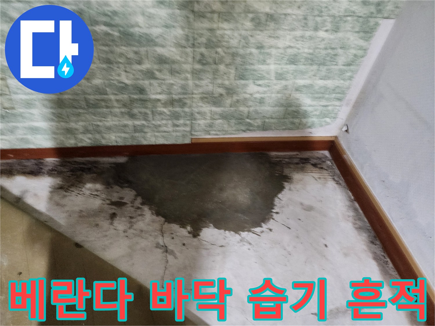 포천 일동면 베란다 타일 표면에 나타난 짙은 물샘 흔적과 습기 현상
