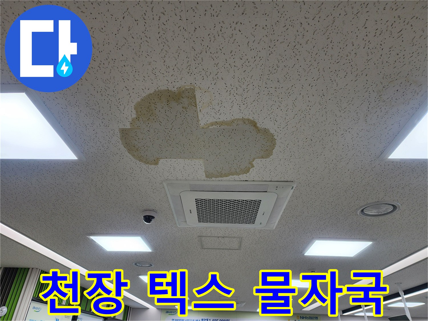 천장 마감재에 나타난 누수 유입 흔적 사진
