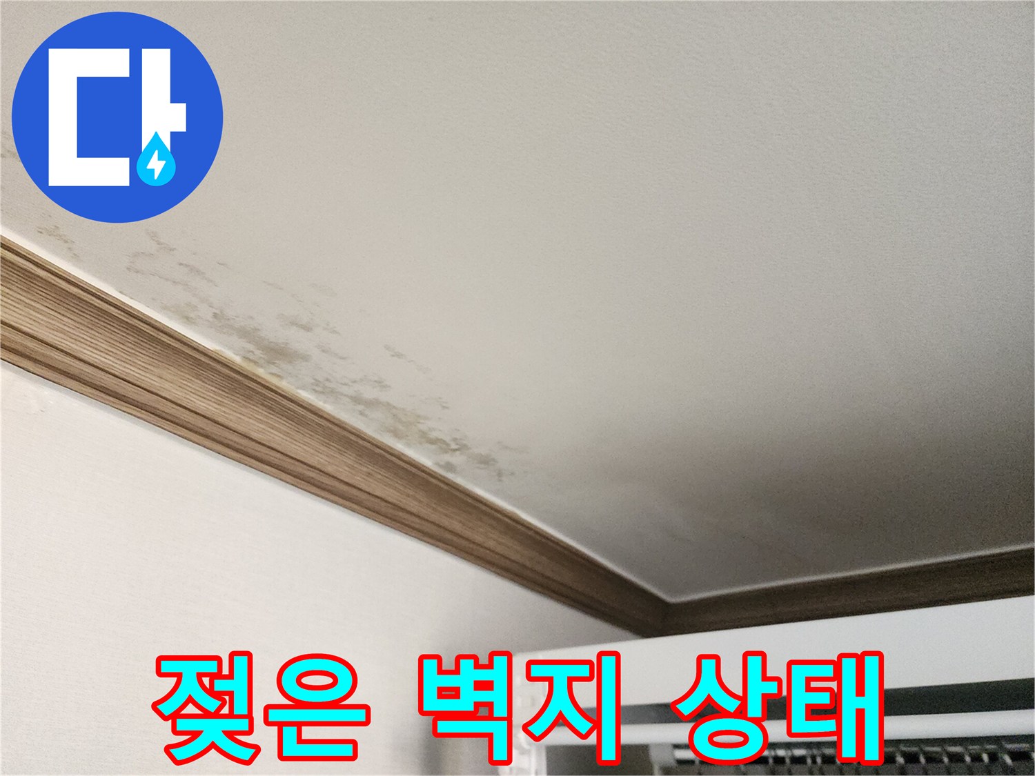 습기로 인해 변색되고 얼룩진 천장 벽면 모습