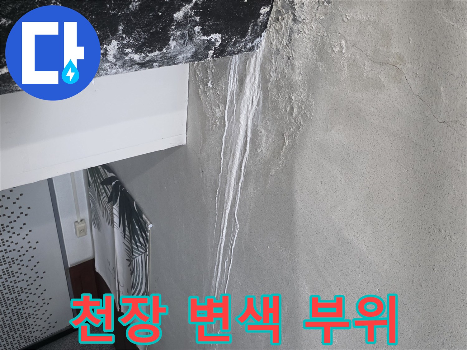 수분 침투로 인한 천장 마감재의 변색 상태