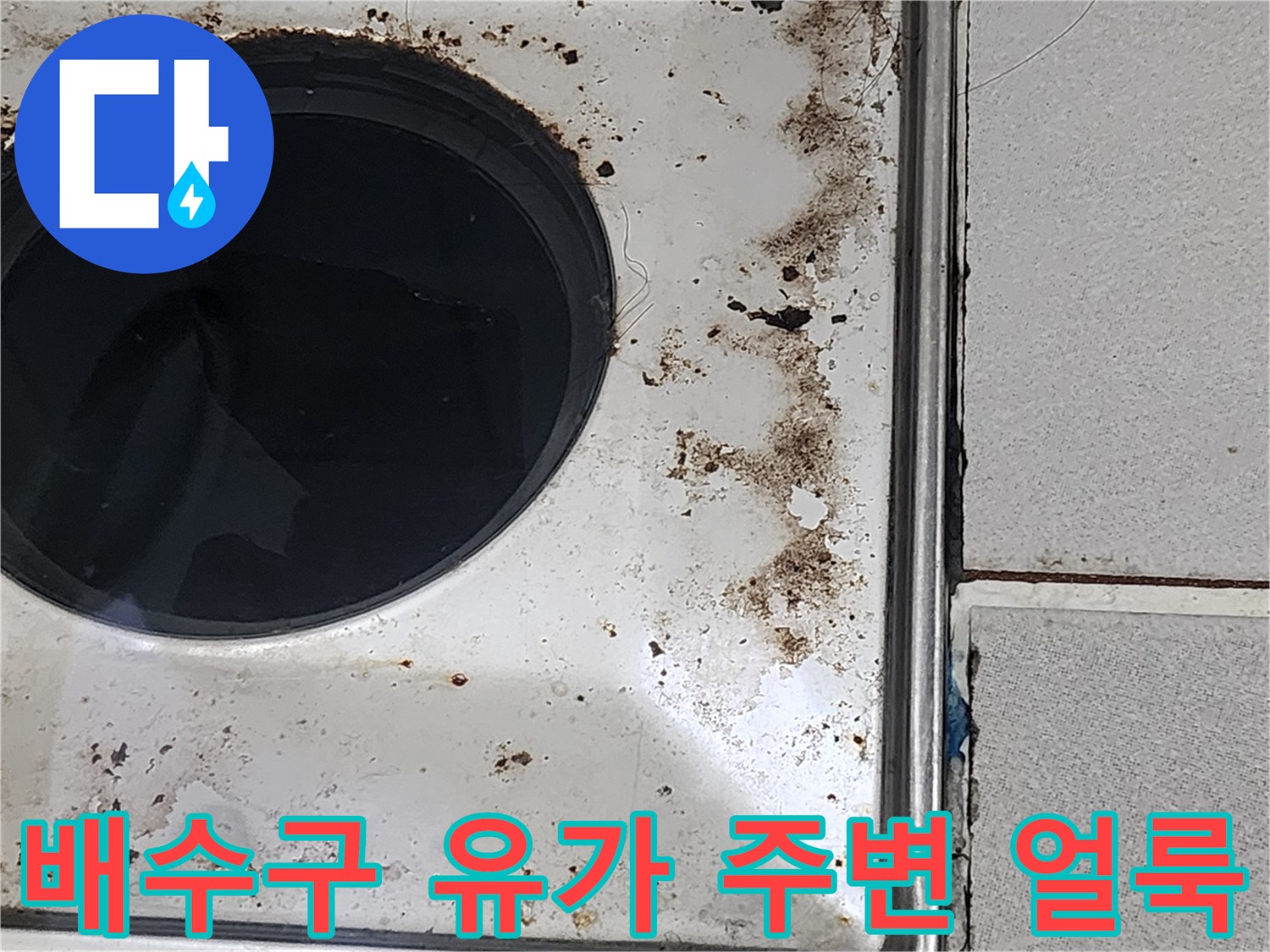 욕실-배수구-유가-주변의-누수-흔적-및-오염