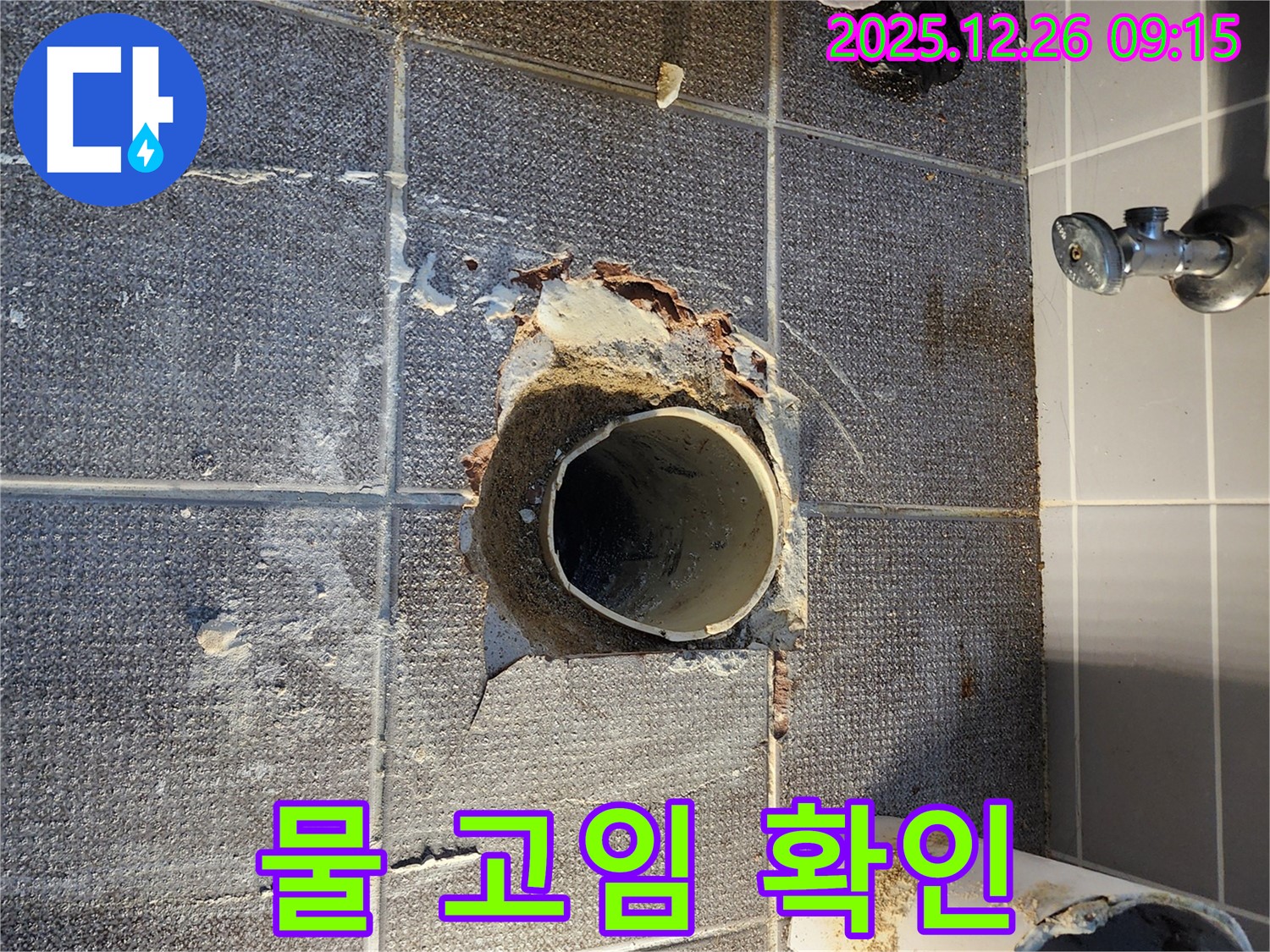 상계1동 욕실 누수 - 배수관 주변 물 고임 현상 확인