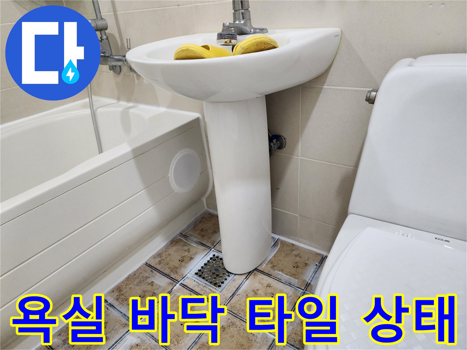 일산동구 화장실-배수구 주변 타일과 세면대 모습