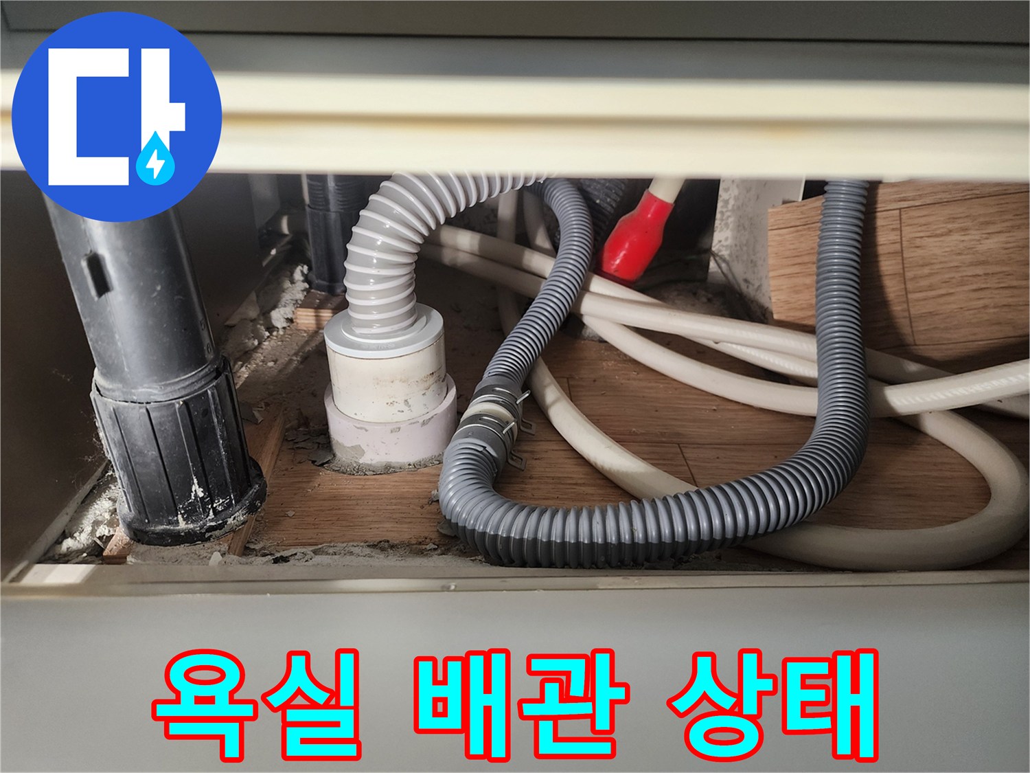 복잡하게 연결된 화장실 하수도 배관의 내부 모습입니다.