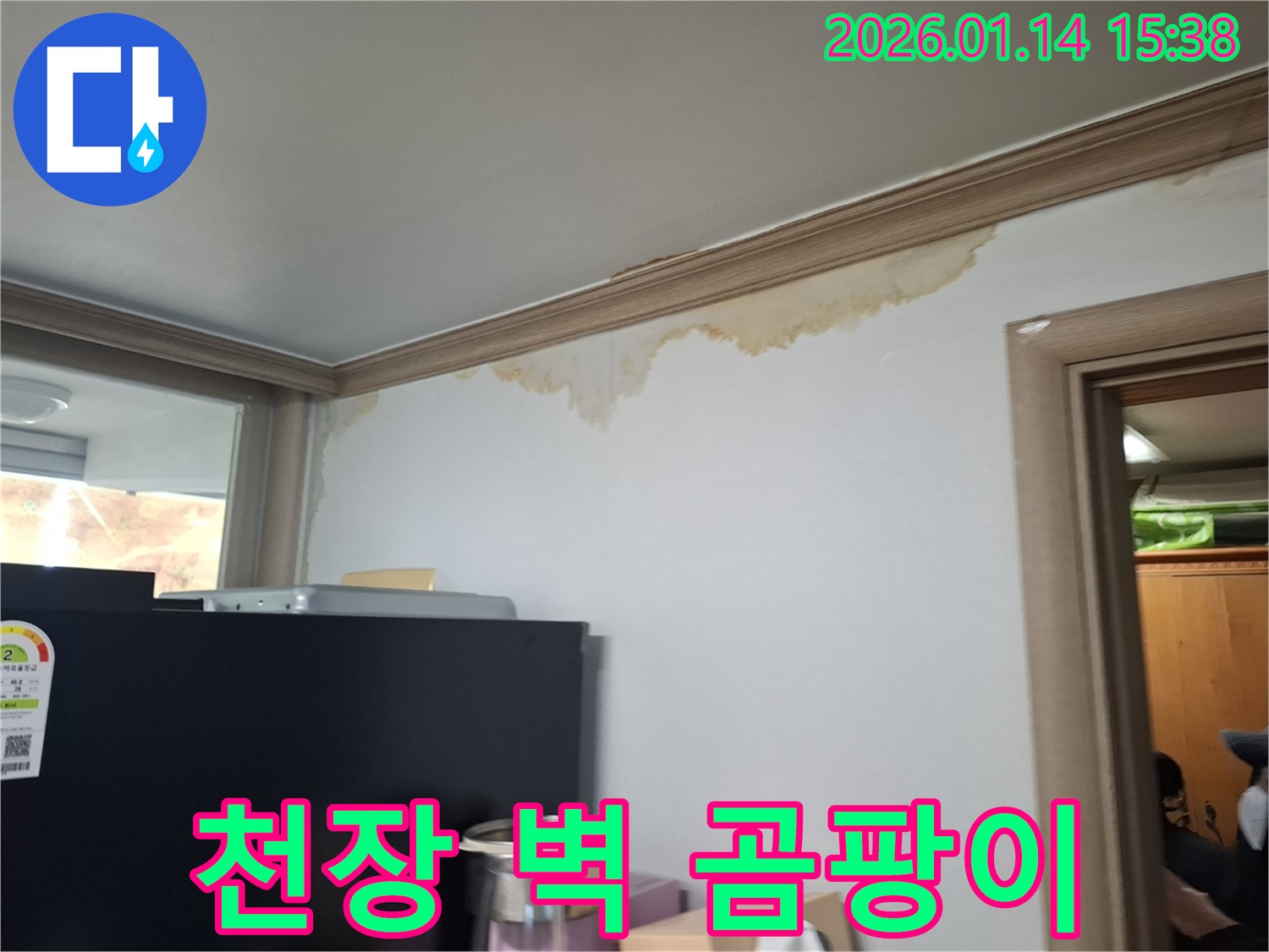 시흥시 황고개길 아파트 천장 벽 - 곰팡이와 누수 흔적이 발견되었습니다.