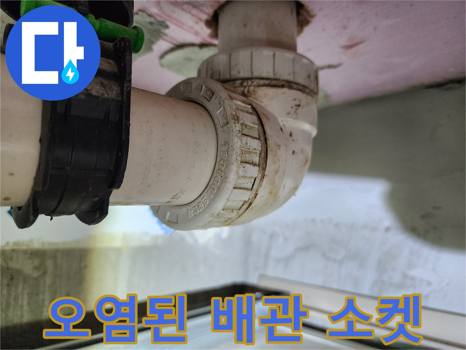 누수로 인해 오염된 하수 배관 연결 부위