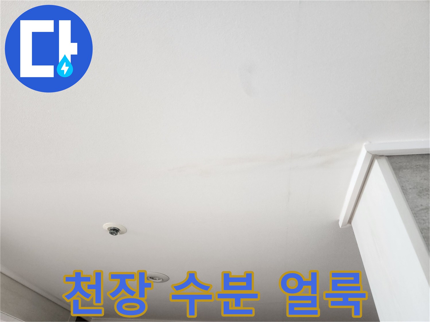 천장 마감재에 나타난 습기 침투 흔적