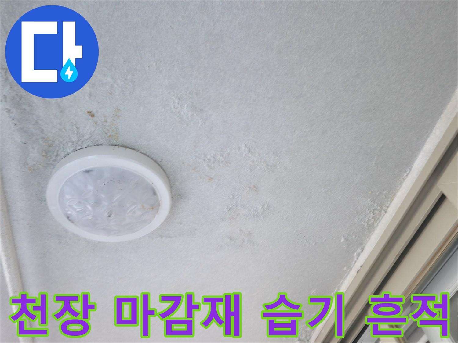 거실-천장-조명-주변의-광범위한-물샘-흔적