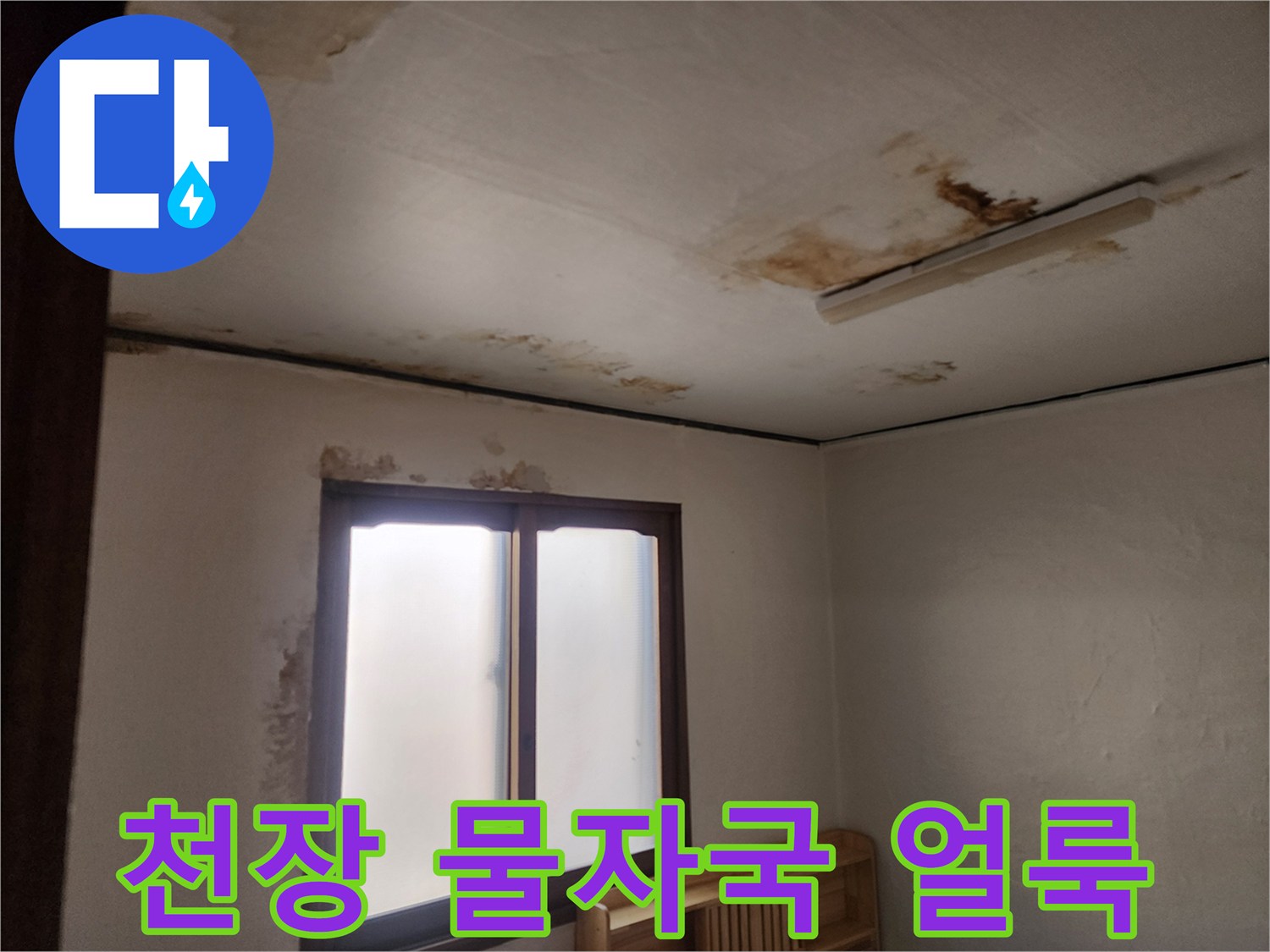 아파트-천장-부위에-발생한-넓은-물자국-및-변색-상태