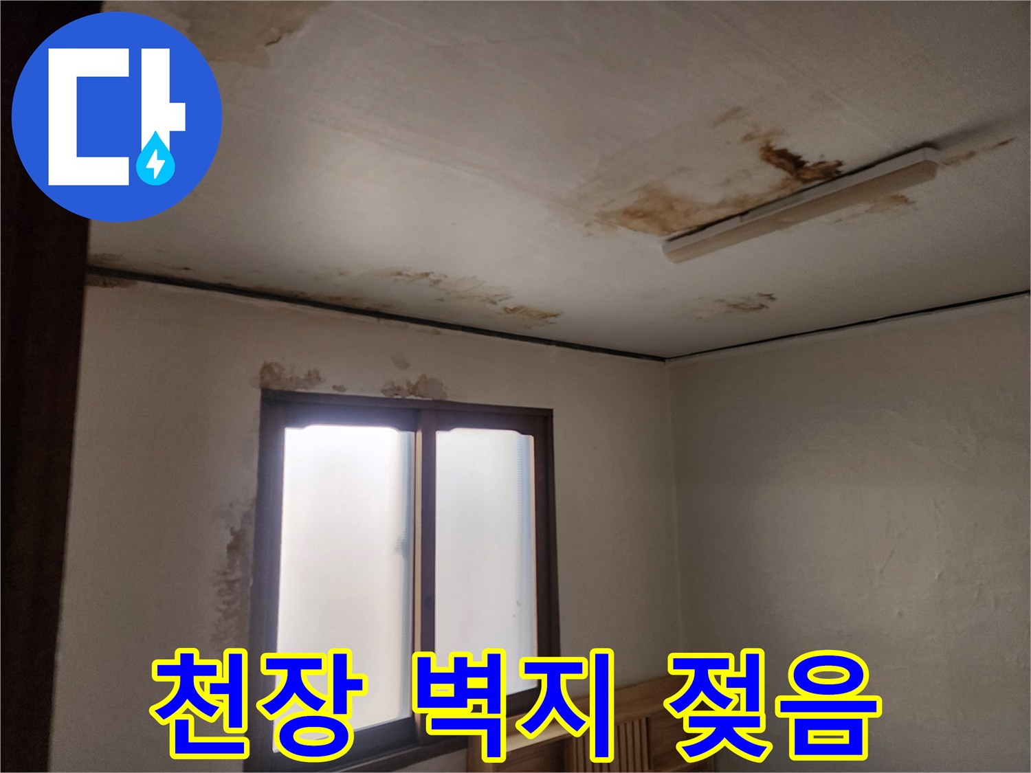 천장-및-벽면-상단에-나타난-누수-흔적과-얼룩