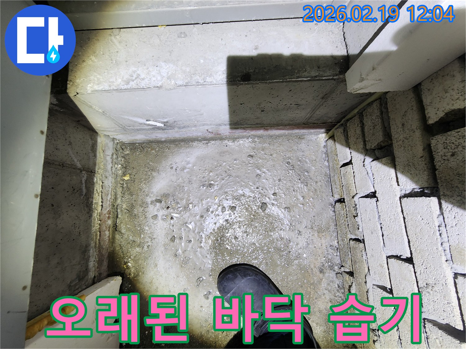 누수 엔지니어가-동대문구의 오래된 주택 바닥에서-지속적인 습기로 인한-누수 문제를 해결하기 위해-점검하고 있습니다.
