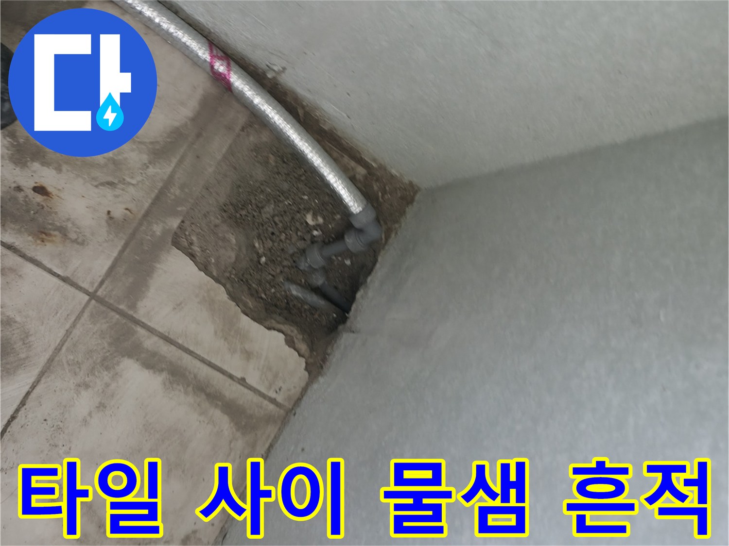 소흘읍 현장-타일 틈새로 보이는 배관 주변의 습윤한 상태