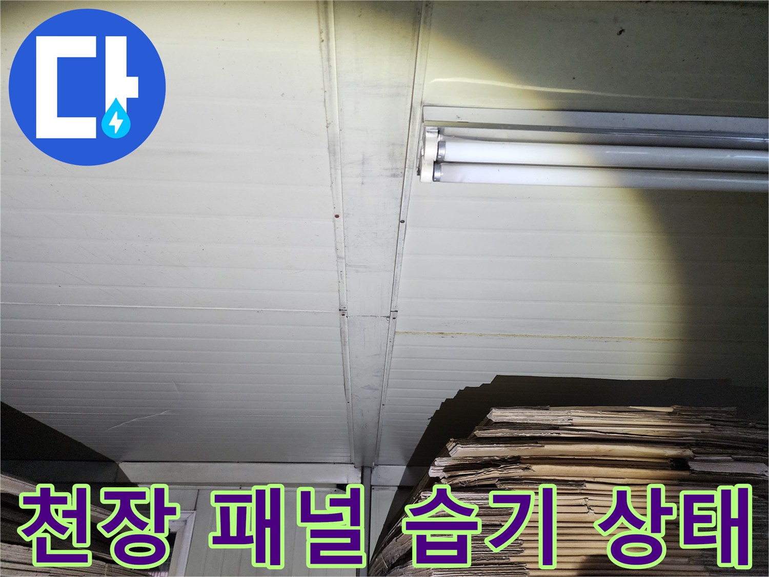 천장재 사이로 번져 있는 물기와 습한 흔적